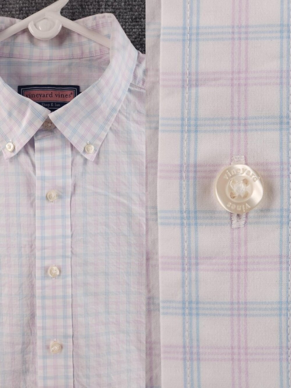 Vineyard Vines Blue Pink Button-Down Cotton Large Whale Check Casual Long Sleeve